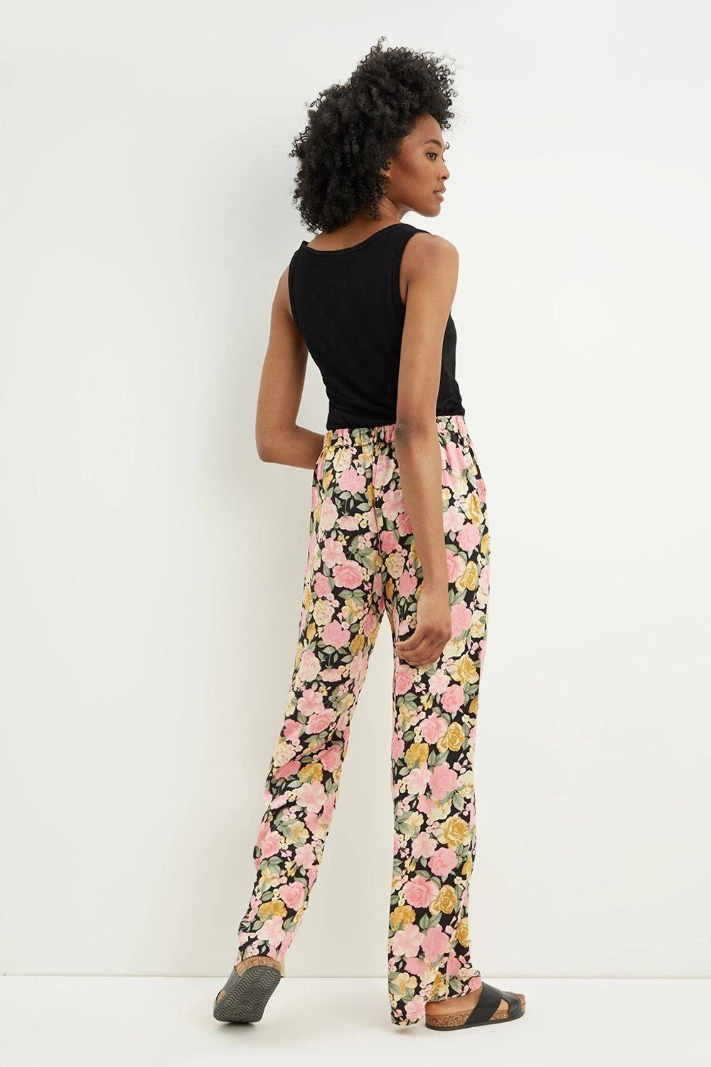 Dorothy Perkins Tall Black Floral Tie Waist Wide Leg Trousers 5 Dorothy Perkins Tall Black Floral Tie Waist Wide Leg Trousers - Image 3