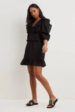 Dorothy Perkins Broderie Frill Sleeve Mini Dress -Perkindo Store bqq02883 black xl 1