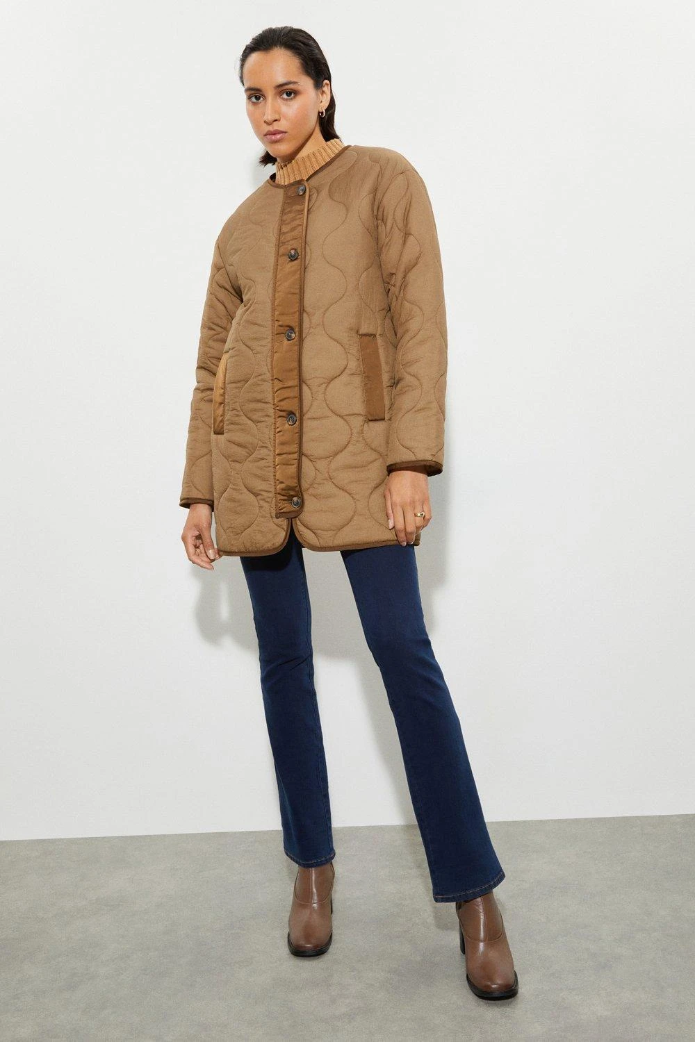 Dorothy Perkins Tall Collarless Contrast Quilted Jacket 4 Dorothy Perkins Tall Collarless Contrast Quilted Jacket - Image 2