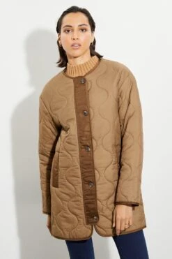 Dorothy Perkins Tall Collarless Contrast Quilted Jacket 13 Dorothy Perkins Tall Collarless Contrast Quilted Jacket -Perkindo Store bqq05297 chocolate xl 5