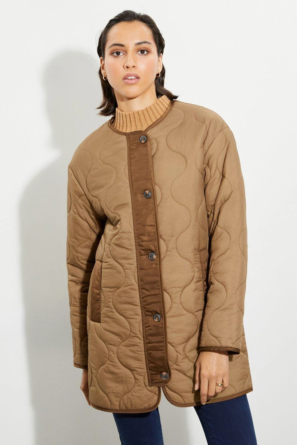 Dorothy Perkins Tall Collarless Contrast Quilted Jacket 8 Dorothy Perkins Tall Collarless Contrast Quilted Jacket - Image 6