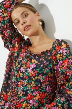 Dorothy Perkins Floral Print Ruffle Sleeve Top