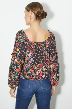 Dorothy Perkins Floral Print Ruffle Sleeve Top -Perkindo Store bqq06039 black xl 2