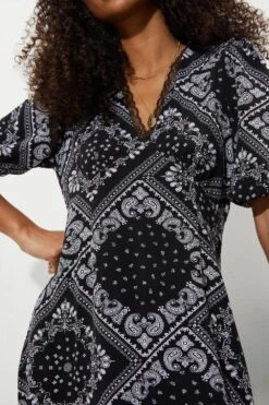 Dorothy Perkins Lace Trim Bandana Print Midi Dress -Perkindo Store bqq07003 black xl 3