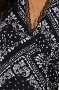 Dorothy Perkins Lace Trim Bandana Print Midi Dress -Perkindo Store bqq07003 black xl 4