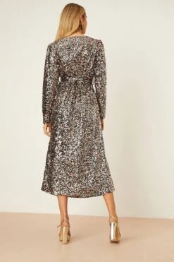 Dorothy Perkins Multi Sequin Wrap Belted Midi Dress 9 Dorothy Perkins Multi Sequin Wrap Belted Midi Dress -Perkindo Store bqq07553 black xl 2
