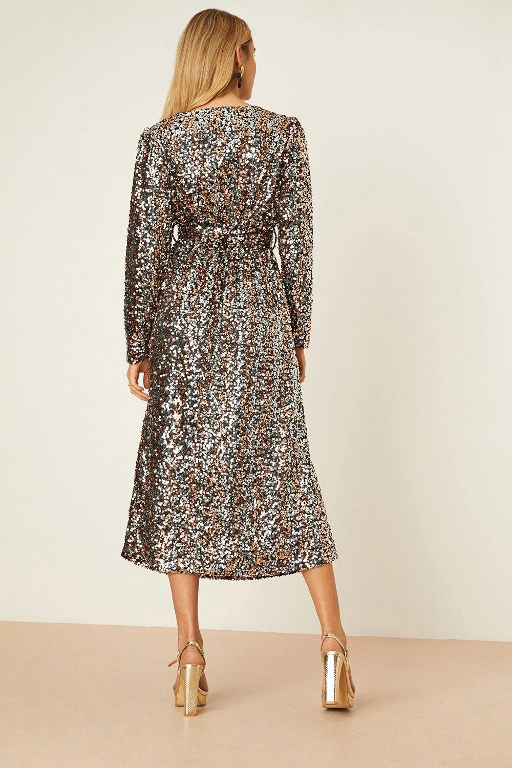 Dorothy Perkins Multi Sequin Wrap Belted Midi Dress 5 Dorothy Perkins Multi Sequin Wrap Belted Midi Dress - Image 3