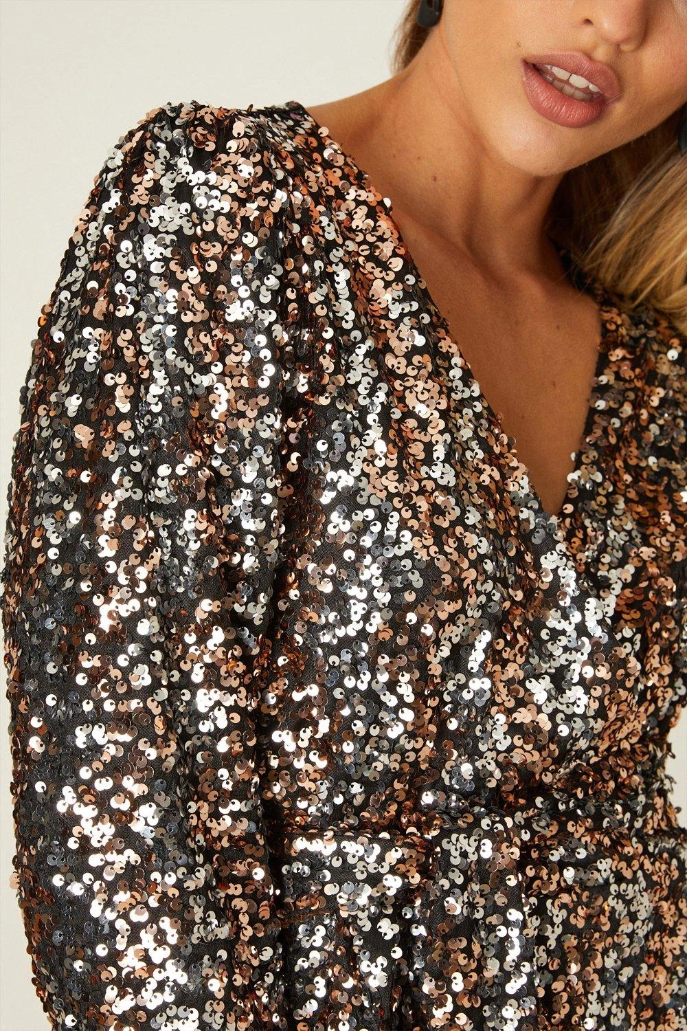 Dorothy Perkins Multi Sequin Wrap Belted Midi Dress 6 Dorothy Perkins Multi Sequin Wrap Belted Midi Dress - Image 4