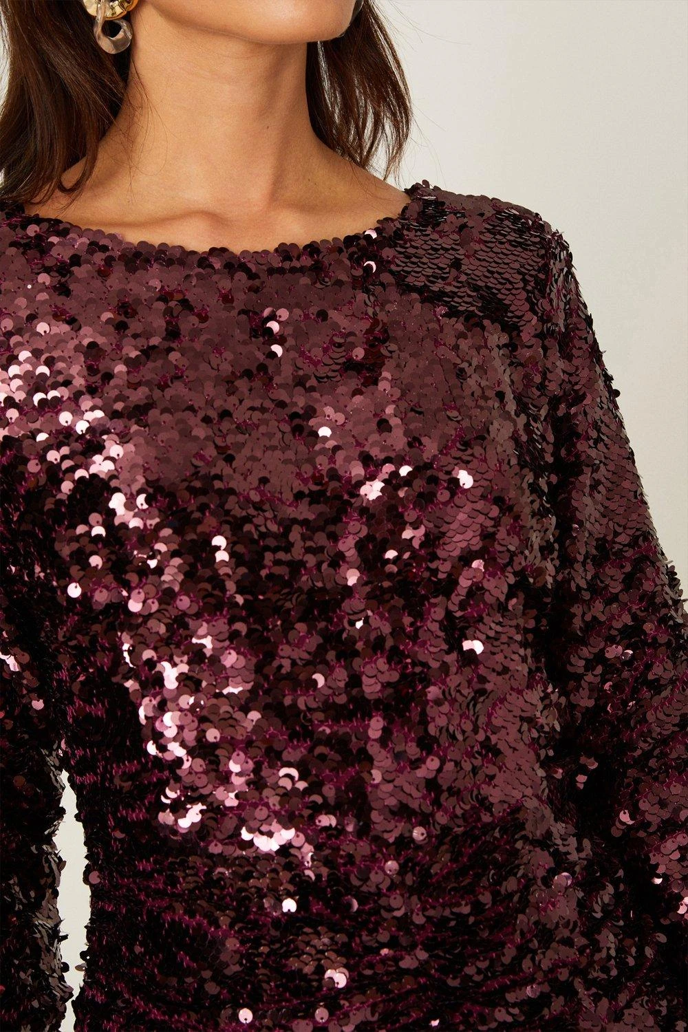 Dorothy Perkins Petite Berry Ruched Sequin Mini Dress 6 Dorothy Perkins Petite Berry Ruched Sequin Mini Dress - Image 4
