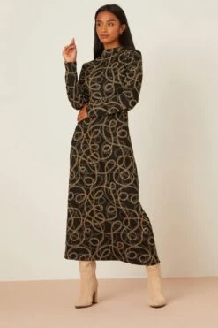Dorothy Perkins Petite Chain Jacquard Long Sleeve Midi Dress -Perkindo Store bqq07712 black xl 1