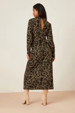 Dorothy Perkins Petite Chain Jacquard Long Sleeve Midi Dress -Perkindo Store bqq07712 black xl 2