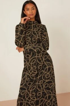 Dorothy Perkins Petite Chain Jacquard Long Sleeve Midi Dress -Perkindo Store bqq07712 black xl 4