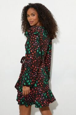 Dorothy Perkins Multi Animal Long Sleeve Wrap Mini Dress 8 Dorothy Perkins Multi Animal Long Sleeve Wrap Mini Dress -Perkindo Store bqq07727 multi xl 2
