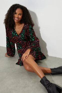 Dorothy Perkins Multi Animal Long Sleeve Wrap Mini Dress 10 Dorothy Perkins Multi Animal Long Sleeve Wrap Mini Dress -Perkindo Store bqq07727 multi xl 4