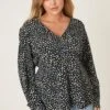 Dorothy Perkins Curve Blue Spot V Neck Long Sleeve Blouse 1 Dorothy Perkins Curve Blue Spot V Neck Long Sleeve Blouse -Perkindo Store bqq07916 black xl