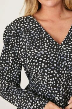 Dorothy Perkins Curve Blue Spot V Neck Long Sleeve Blouse -Perkindo Store bqq07916 black xl 3