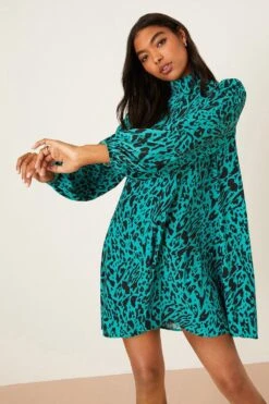 Dorothy Perkins Green Animal Swing Mini Dress