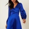 Dorothy Perkins Blue Satin Wrap Mini Dress