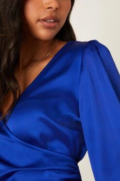 Dorothy Perkins Blue Satin Wrap Mini Dress -Perkindo Store bqq08060 blue xl 3