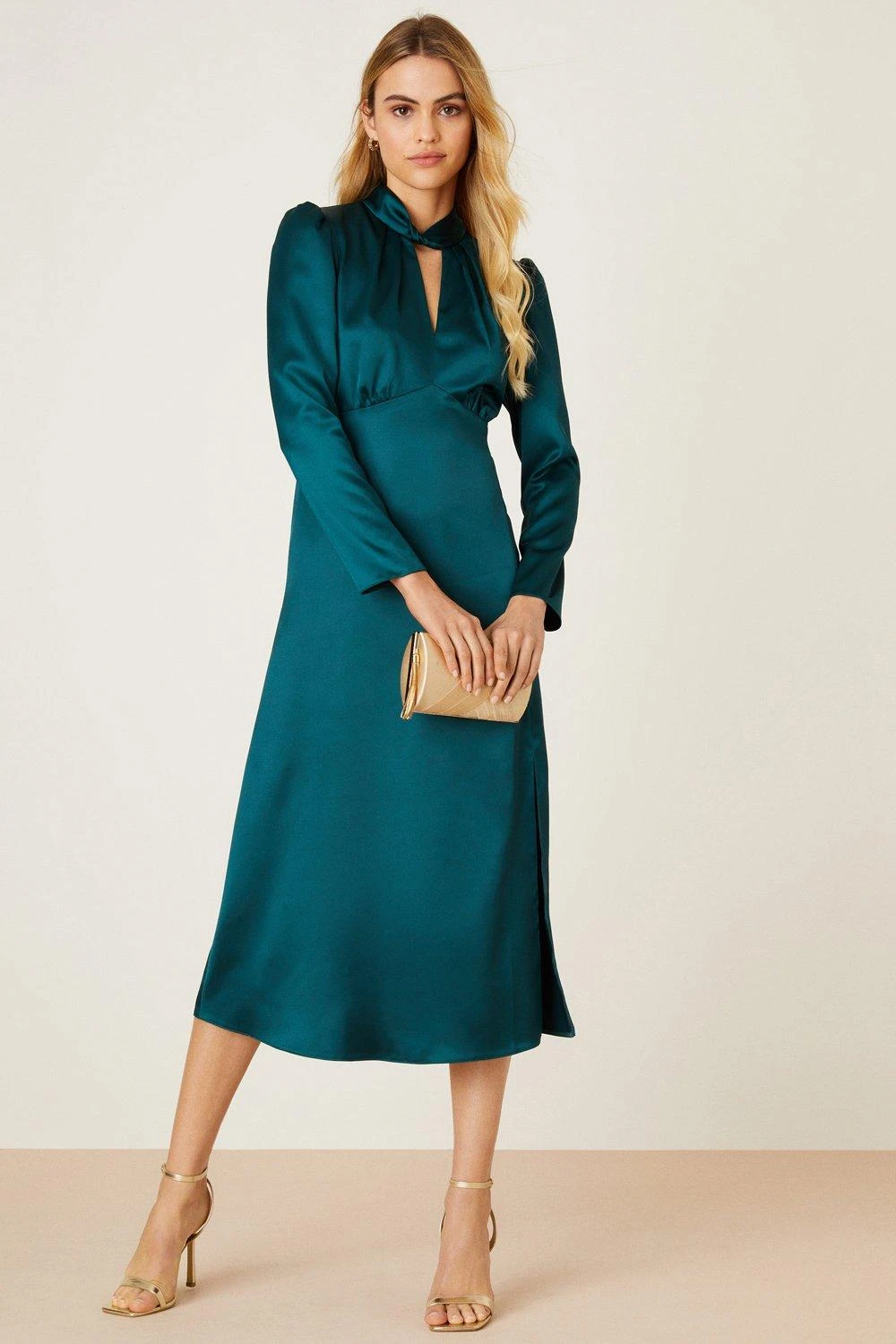 Dorothy Perkins Green Satin Twist Neck Midi Dress 3 Dorothy Perkins Green Satin Twist Neck Midi Dress