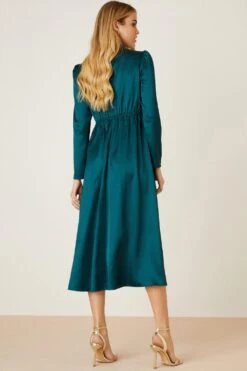 Dorothy Perkins Green Satin Twist Neck Midi Dress 9 Dorothy Perkins Green Satin Twist Neck Midi Dress -Perkindo Store bqq08357 green xl 2