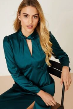 Dorothy Perkins Green Satin Twist Neck Midi Dress 11 Dorothy Perkins Green Satin Twist Neck Midi Dress -Perkindo Store bqq08357 green xl 4