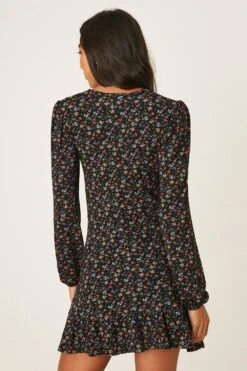 Dorothy Perkins Ruched Front Long Sleeve Ditsy Mini Dress -Perkindo Store bqq08408 black xl 2
