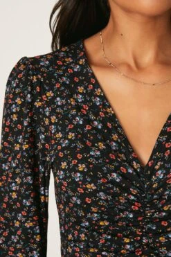 Dorothy Perkins Ruched Front Long Sleeve Ditsy Mini Dress -Perkindo Store bqq08408 black xl 3