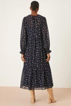 Dorothy Perkins Tall Chiffon Navy Spot Tiered Midi Dress -Perkindo Store bqq08470 navy xl 2