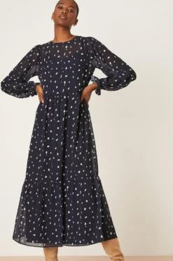 Dorothy Perkins Tall Chiffon Navy Spot Tiered Midi Dress -Perkindo Store bqq08470 navy xl 4