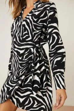 Dorothy Perkins Petite Mono Zebra Print Collar Wrap Mini Dress -Perkindo Store bqq08574 mono xl 3