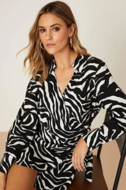 Dorothy Perkins Petite Mono Zebra Print Collar Wrap Mini Dress -Perkindo Store bqq08574 mono xl 4