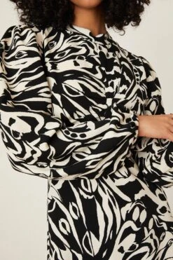 Dorothy Perkins Mono Print High Neck Ruched Midi Dress -Perkindo Store bqq08724 mono xl 3