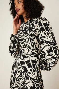 Dorothy Perkins Mono Print High Neck Ruched Midi Dress -Perkindo Store bqq08724 mono xl 4