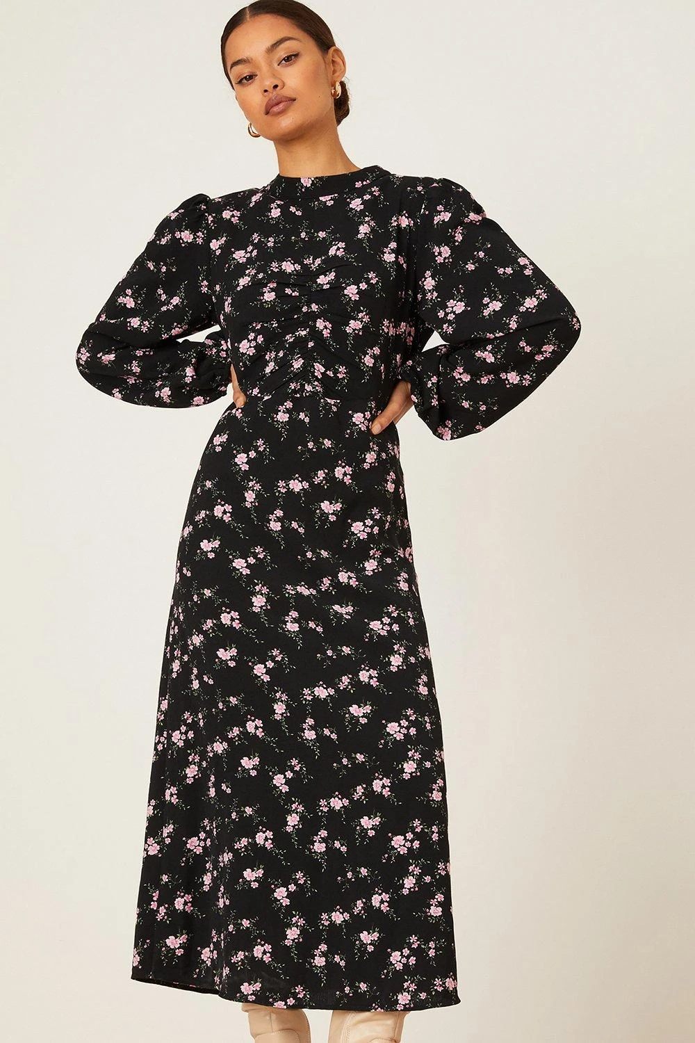 Dorothy Perkins Petite Ditsy Ruched High Neck Midi Dress 7 Dorothy Perkins Petite Ditsy Ruched High Neck Midi Dress - Image 5
