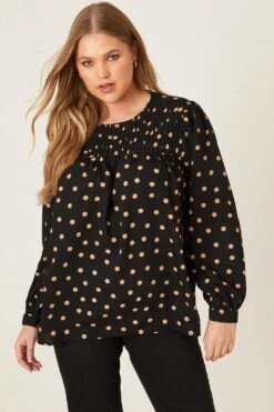 Dorothy Perkins Curve Camel Spot Long Sleeve Blouse