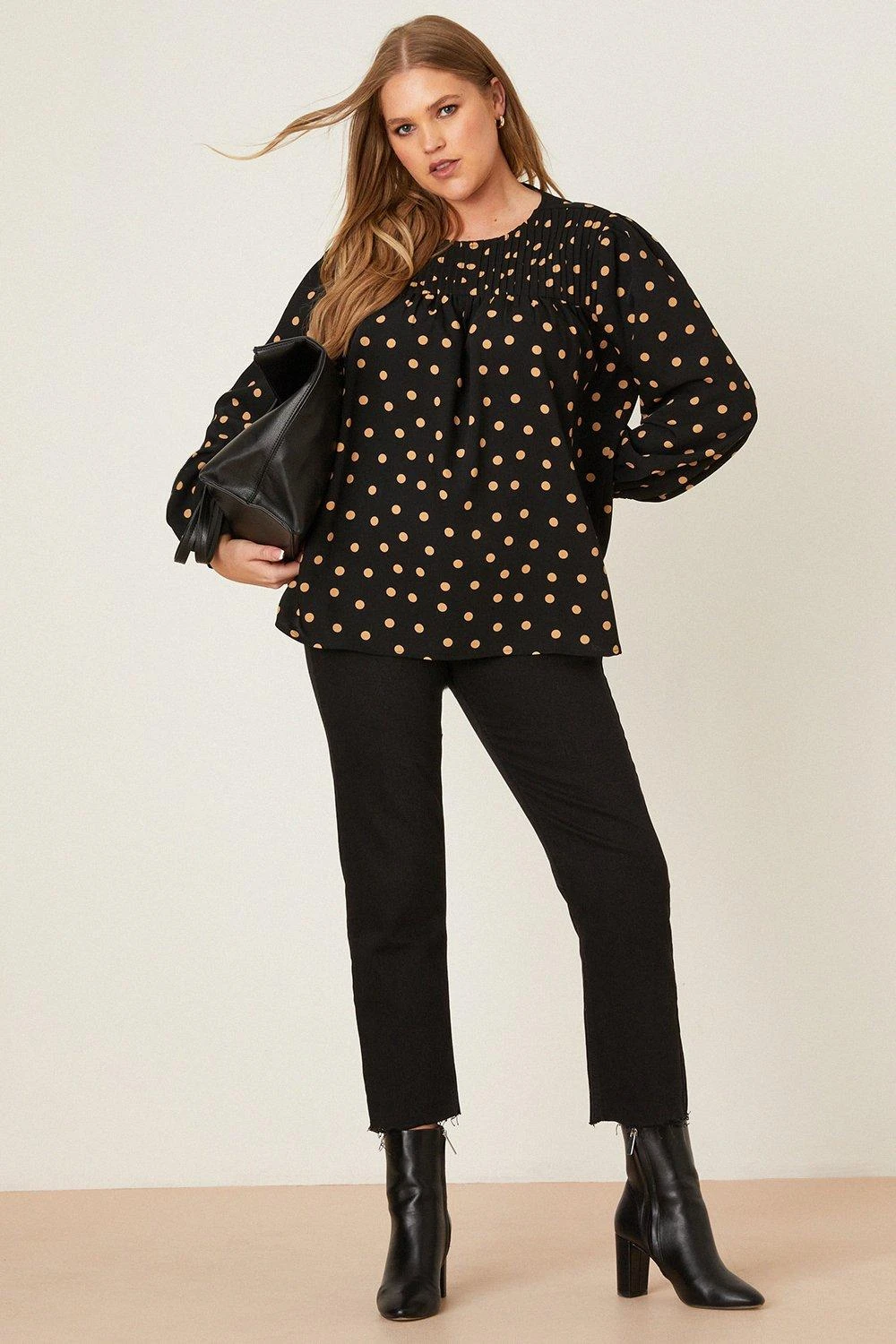 Dorothy Perkins Curve Camel Spot Long Sleeve Blouse 4 Dorothy Perkins Curve Camel Spot Long Sleeve Blouse - Image 2