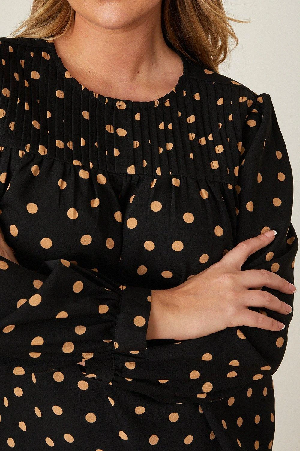Dorothy Perkins Curve Camel Spot Long Sleeve Blouse 5 Dorothy Perkins Curve Camel Spot Long Sleeve Blouse - Image 3