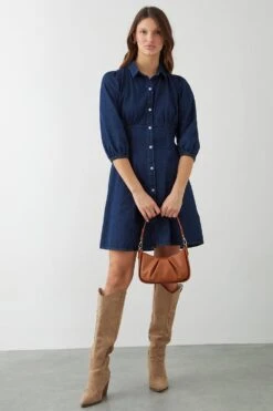 Dorothy Perkins Puff Sleeve Soft Denim Dress