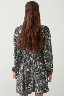 Dorothy Perkins Petite Tie Front Ditsy Long Sleeve Mini Dress -Perkindo Store bqq08812 mono xl 2