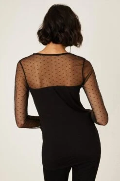 Dorothy Perkins Tall Mesh Yoke Sweetheart Long Sleeve Top -Perkindo Store bqq09053 black xl 2