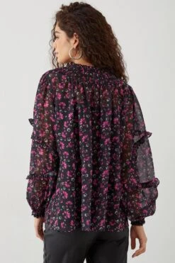 Dorothy Perkins Tall Pink Floral Shirred Yoke Blouse -Perkindo Store bqq09064 black xl 2