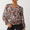 Dorothy Perkins Floral Shirred Hem V Neck Blouse -Perkindo Store bqq09087 black xl