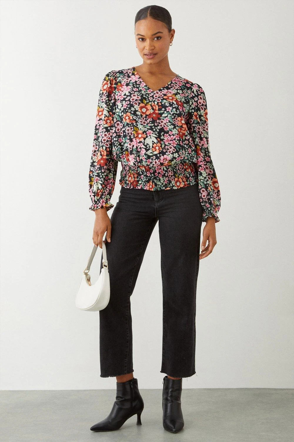 Dorothy Perkins Floral Shirred Hem V Neck Blouse 4 Dorothy Perkins Floral Shirred Hem V Neck Blouse - Image 2