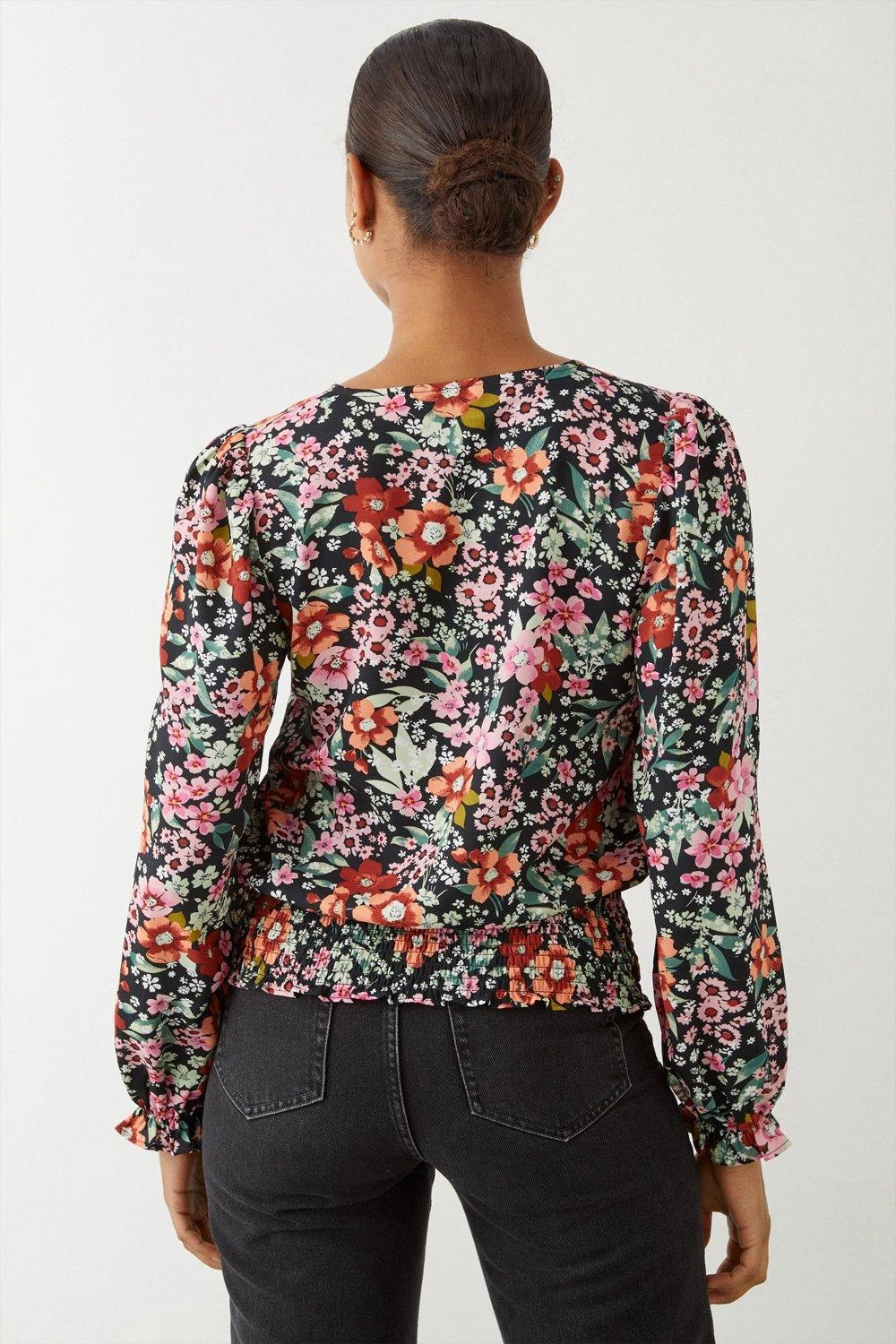 Dorothy Perkins Floral Shirred Hem V Neck Blouse 5 Dorothy Perkins Floral Shirred Hem V Neck Blouse - Image 3