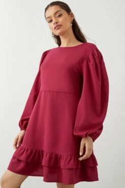 Dorothy Perkins Petite Berry Ruffle Hem Mini Dress