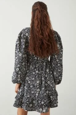 Dorothy Perkins Petite Black Paisley Ruffle Hem Mini Dress -Perkindo Store bqq09153 black xl 2