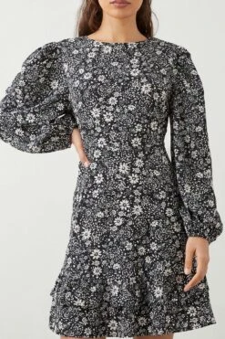 Dorothy Perkins Petite Black Paisley Ruffle Hem Mini Dress -Perkindo Store bqq09153 black xl 3