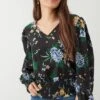 Dorothy Perkins Petite Floral Shirred Hem V Neck Blouse 1 Dorothy Perkins Petite Floral Shirred Hem V Neck Blouse -Perkindo Store bqq09166 black xl