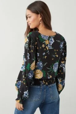 Dorothy Perkins Petite Floral Shirred Hem V Neck Blouse 8 Dorothy Perkins Petite Floral Shirred Hem V Neck Blouse -Perkindo Store bqq09166 black xl 2